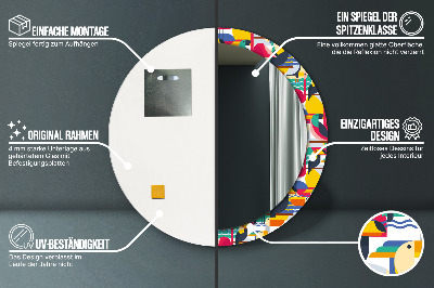 Specchio rotondo stampato Uccelli tropicali geometrici