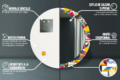 Specchio rotondo stampato Uccelli tropicali geometrici