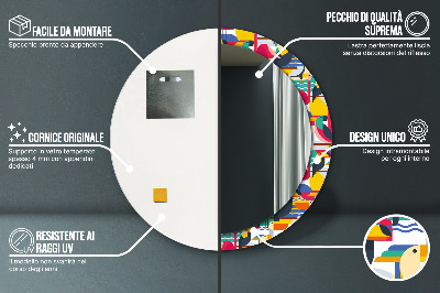 Specchio rotondo stampato Uccelli tropicali geometrici