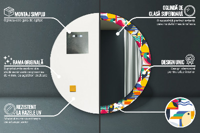 Specchio rotondo stampato Uccelli tropicali geometrici