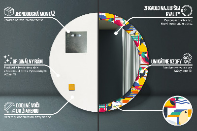 Specchio rotondo stampato Uccelli tropicali geometrici