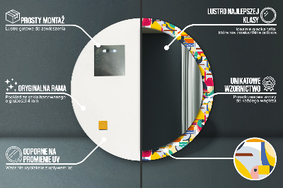 Specchio rotondo stampato Uccelli tropicali geometrici