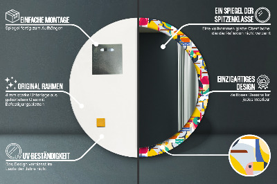 Specchio rotondo stampato Uccelli tropicali geometrici