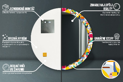 Specchio rotondo stampato Uccelli tropicali geometrici