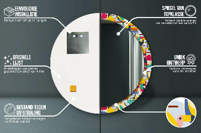 Specchio rotondo stampato Uccelli tropicali geometrici