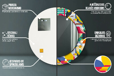 Specchio rotondo stampato Uccelli tropicali geometrici