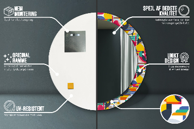 Specchio rotondo stampato Uccelli tropicali geometrici