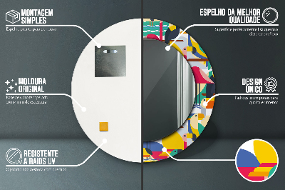 Specchio rotondo stampato Uccelli tropicali geometrici