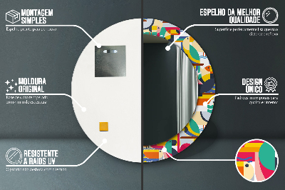 Specchio rotondo stampato Uccelli tropicali geometrici