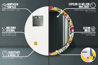 Specchio rotondo stampato Uccelli tropicali geometrici