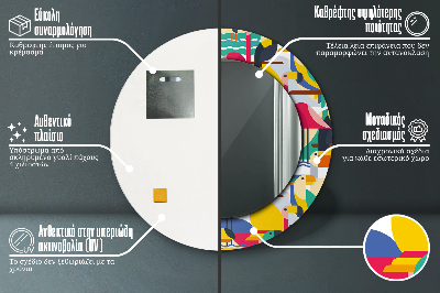 Specchio rotondo stampato Uccelli tropicali geometrici