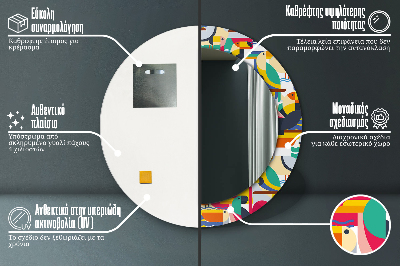 Specchio rotondo stampato Uccelli tropicali geometrici