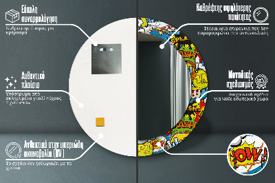 Specchio rotondo stampato Modello di stile comico