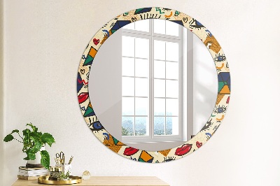 Specchio rotondo cornice con stampa Stile pop art