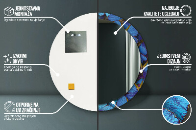 Specchio rotondo stampato Farfalla blu e verde