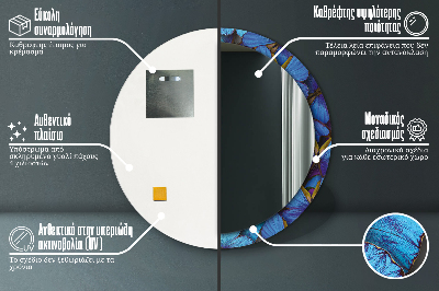 Specchio rotondo stampato Farfalla blu e verde