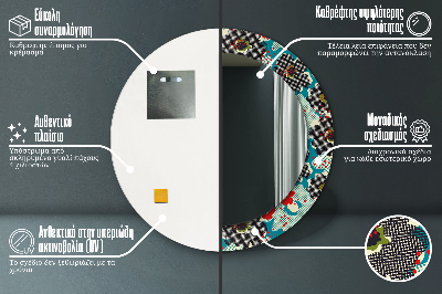 Specchio rotondo stampato Modello di fiori retrò