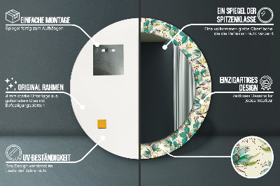 Specchio rotondo stampato Fiori e uccelli
