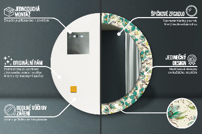 Specchio rotondo stampato Fiori e uccelli