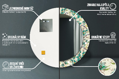 Specchio rotondo stampato Fiori e uccelli