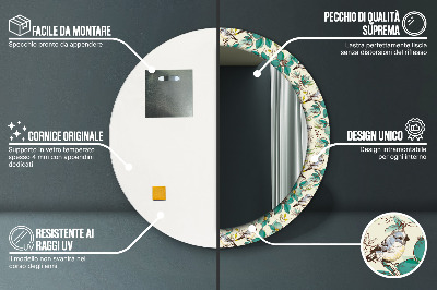 Specchio rotondo stampato Fiori e uccelli