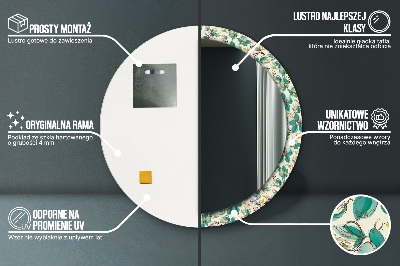 Specchio rotondo stampato Fiori e uccelli