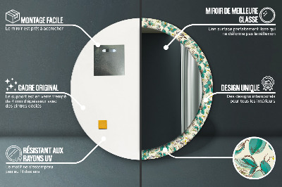 Specchio rotondo stampato Fiori e uccelli