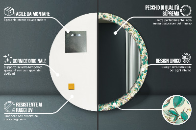 Specchio rotondo stampato Fiori e uccelli