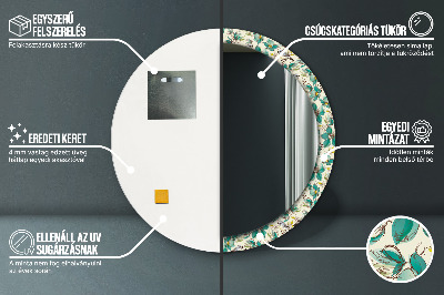 Specchio rotondo stampato Fiori e uccelli