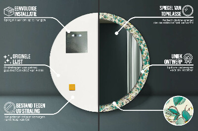 Specchio rotondo stampato Fiori e uccelli