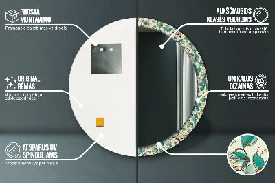 Specchio rotondo stampato Fiori e uccelli