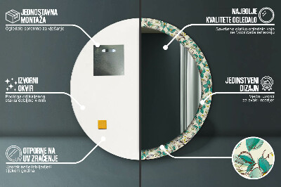 Specchio rotondo stampato Fiori e uccelli