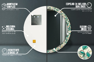 Specchio rotondo stampato Fiori e uccelli