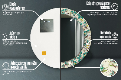 Specchio rotondo stampato Fiori e uccelli