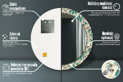 Specchio rotondo stampato Fiori e uccelli