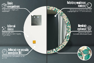 Specchio rotondo stampato Fiori e uccelli