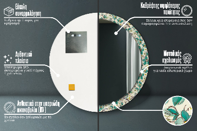 Specchio rotondo stampato Fiori e uccelli