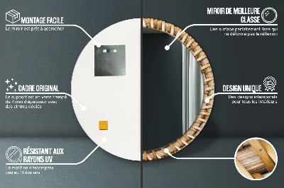 Specchio rotondo stampato Treccia naturale