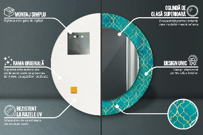 Specchio rotondo cornice con stampa Composizione verde e oro