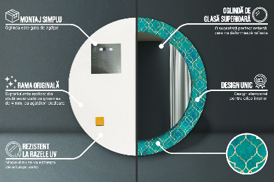 Specchio rotondo cornice con stampa Composizione verde e oro