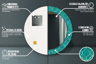 Specchio rotondo cornice con stampa Composizione verde e oro