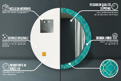 Specchio rotondo cornice con stampa Composizione verde e oro