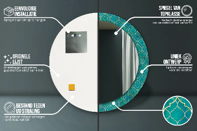 Specchio rotondo cornice con stampa Composizione verde e oro