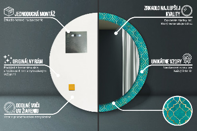 Specchio rotondo cornice con stampa Composizione verde e oro