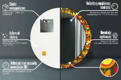 Specchio rotondo cornice con stampa Tulipani retrò