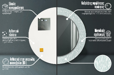 Specchio rotondo cornice con stampa Composizione trainata a mano