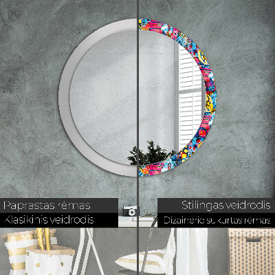 Specchio tondo con decoro Scarabocchi colorati