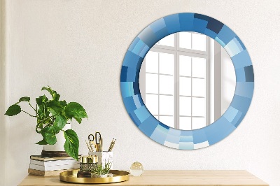 Specchio rotondo cornice con stampa Abstract blu
