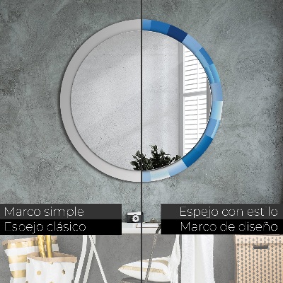 Specchio rotondo cornice con stampa Abstract blu