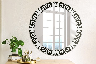 Specchio rotondo cornice con stampa Ornamento geometrico nero